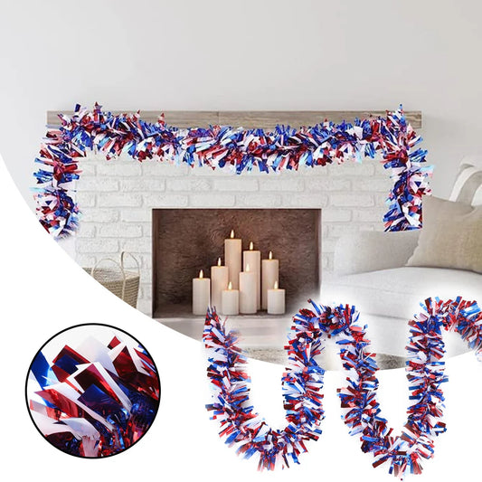 Red White Blue Tinsel Garlands Wreath Flag Sequin Tinsel Garland Banner Home Wall Hanging 4th Of July Party Decoration